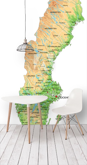 Picture of High detailed Sweden physical map with labeling
